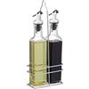 Relaxdays Porta Olio e Aceto, con Beccuccio, 2in1, Bottiglie per Condimenti Supporto in Vetro, 2 x 250 ml, Acciaio Inox, plastica, Trasparente, Argento, Nero