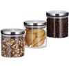 Relaxdays Tris di Barattoli per Conserve, Set da 3, 380 ml, Ermetico, Coperchio in Acciaio Inox, Riso & Tè, Trasparente