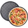 Relaxdays Teglia per Pizza, Set da 2, Rotonda, Forata, Antiaderente, per Crostate, Acciaio al Carbonio, ∅ 32 cm, Grigio