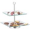 Relaxdays Alzata a 2 Piani, Cucina, Quadrato, per Frutta, Biscotti & Cupcake, Vetro, Acciaio, Argento/Trasparente