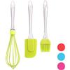 relaxdays Pennello da Forno, Set da 3 Utensili da Cucina, Pennellino, Spatola & Frusta, Teste in Silicone, Verde, Plastica