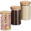 Relaxdays Tris di Barattoli per Conserve, Set da 3, per Pasta, Riso, Müsli, Caffè, 800 ml, HxD 16x9,5, Bambù, Naturale