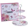 London Boutique Stand per torta pomeridiano supporto per torta a 3 livelli Vintage Flora Butterfly New Bone China Piatto da portata per Tea Party High Tea Gift per Lei (Farfalle)