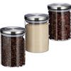Relaxdays Barattoli in Vetro, Set da 3, Ermetico, Tris, 750 ml, Coperchio in Acciaio Inox, per Riso & Tè, Trasparente
