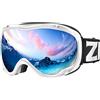 ZIONOR Maschera Sci Occhiali da Sci Snowboard a Specchio con Protezione UV OTG Occhiali da Neve Anti-Nebbia Doppia Lente per Uomo Donna Giovani