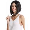 WIG ME UP - YZF-4370-1 Parrucca Donna Corta Altezza spalle Bob lungo Riga in mezzo Liscia Nero Nero carbone