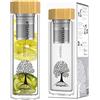 amapodo Bottiglia da tè con colino - Bottiglia per il tè in vetro da 400 ml - Teiera a doppia parete - Accessori per il tè - Bottiglia da tè (Bambus (Tea Tree - Design))
