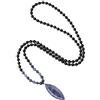 COAI Collana Rosario Mala 108 Perle di Pietre Naturali Onice Nero e Sodalite Annodate a Mano con Ciondolo Foglia di Sodalite