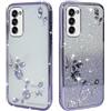 BAOJAY Compatibile per Samsung Galaxy S21 FE 5G Silicone Case [Glitter Bling Cover Glitter Clear View,Custodia Trasparente Antiurto regali per ragazze e signoreo-Viola