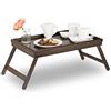 Relaxdays Vassoio Colazione a Letto, Tavolino con Gambe Richiudibili, Bordo Rialzato HLP: 22x64x31cm, marrone scuro