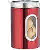 Relaxdays 10027647_47 Barattolo, con Coperchio, Finestra Trasparente, 1,4 L, caffè, Sale, Zucchero, Pasta, Cucina, Metallo, Rosso, Acciaio Inox