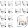 Hewory Portacandele in vetro rettangolare, 12 piccoli vasetti per candeline, quadrati, trasparenti, per decorazioni di nozze, tavolo, soggiorno, decorazione da tavolo
