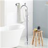 ARCORA Rubinetto Vasca a Pavimento, Miscelatore Vasca Autoportante, Rubinetto da Vasca da Bagno a Colonna con Doccetta, Girevole 360°, Rame e Acciaio Inox, Cartuccia Ceramica, Cromato