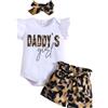 KONFEN Completo Neonata 4 Pezzi, Neonato Vestiti Estivo Maniche Corte Stampa Leopardo Pagliaccetto + Pantaloncini + Fascia + Cintura per Bambina 4 Pz Set per 18-24 Mesi