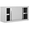 Tidyard Armadio da parete con ante scorrevoli, pensile da cucina, in acciaio inox, 90 × 40 × 50 cm