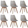 BenyLed - Set di 6 sedie da sala da pranzo scandinave, moderne sedie da cucina con cuscino in tessuto, sedie supplementari in lino con gambe in faggio, colore: marrone, tessuto
