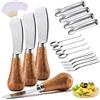 Linwnil 4 pz/pacco spalmatore verticale per formaggi con manico in legno carino coltello da burro in acciaio inox mini pinze da portata cucchiai forchette per frutta, picnic, salumi