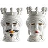 BEVILACQUA SET DI 2 TESTE DI MORO, CERAMICA ARTIGIANALE SICILIANA BIANCO, 40 cm - h 40 x 26 x 26 cm