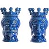 BEVILACQUA SET DI 2 TESTE DI MORO, CERAMICA ARTIGIANALE SICILIANA BLU, 15 cm - h 15 x 9 x 9 cm