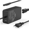 YISHIFD Caricatore Surface Pro 65W Alimentatore per Surface Pro 9/8/7/6/5/4/3/X, compatibile con laptop/tablet Microsoft Surface Book, adatto per 65W, 44W, 36W e 24W Caricabatterie