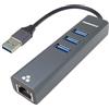 PremiumCord Adattatore USB A a Gigabit RJ45 + 3X USB A, Ethernet 10/100/1000Mbps, USB 3.2 Gen 1, 5 Gbit/s, maschio a femmina, alluminio, lunghezza 15 cm