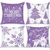 Lanpn 4 Pezzi Federe Cuscini Natalizi Copricuscini Natalizia 40x40cm, Federa Natale Decorativo Fiocchi di neve Invernale, Decorazioni Natalizio per Divani Letto in Camera da Letto (Bianco e Viola)