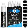 SAKEYR Pennarelli a gesso bianchi per lavagna, lavabili, set di 6 pennarelli a gesso e 45 etichette per lavagna, per vetro e barattoli di spezie (1 mm, 1 mm, 3 mm, 6 mm, 10 mm e 15 mm)