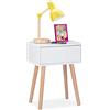 Relaxdays Comodino con Cassetto in Stile Scandinavo, Retrò, Mobiletto Basso per Camera da Letto, HLP 55x42x30 cm, Bianco
