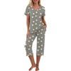 PrinStory Set pigiama da donna a maniche corte con maglietta e pantaloni capri, abbigliamento da casa con tasche, Nero Stella Grigio, XL