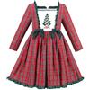 Sunny Fashion Vestito Bambina Rosso Albero di Natale Plaid Checks Annata Cravatta a Farfalla Collo Quadrato 12 Anni