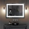Poshions Specchio da bagno con illuminazione, specchio da bagno con interruttore touch, dimmerabile, 3 colori di luce, specchio da bagno regolabile con illuminazione, antiappannamento, 100 x 80 cm