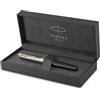 PARKER Sonnet Penna Stilografica | Laccata Premium Metal & Black con finitura lucida e finiture placcate in oro | Pennino fine in oro 18 carati con cartuccia d'inchiostro nero | Confezione regalo