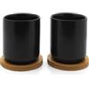 Bredemeijer Tazza da tè in Ceramica Nera, 2 Pezzi, con sottovaso in Legno