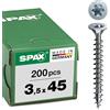 SPAX - Vite universale con testa svasata T-STAR plus, 4CUT, Filettatura piena, Bianco zincato, 3.5 x 45 mm, 200 pezzi