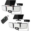 Lepro Lampada Solare da Esterno con 3 Pannelli Luminosi, Luce Solare Esterno con Sensore di Movimento Impermeabile IP65, Faretti Solari a LED con Cavo e Telecomando, per Giardino Garage, 2 Pezzi