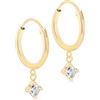 CARISSIMA Orecchini pendenti da donna in oro giallo 9 kt, con zirconia cubica bianca rotonda da 3 mm, 12 mm