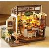 ROBOTIME DIY Casa Delle Bambole, Set di Costruzione di Modelli con Accessori e LED, Kit di Modelli per Adulti e Bambini, Regalo di Natale di Compleanno per Le Vacanze (NO.17 Caffè)