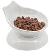 STI Ciotola Gatto Rialzata e Inclinata MOD. Orecchie in Ceramica Smaltata Bianca 150ml per crocchette, Umido e Acqua, Anche per Piccoli Cani, Facile da Pulire