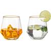 Inweder Set di 2 bicchieri da vino senza manico, Au Vodka, con bordo dorato, bicchieri da whisky, in vetro geometrico, per uomini, compleanno, festa del papà, anniversario