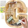 Lakpopya Salvadanaio Grande in Legno, Salvadanaio Personalizzato con Lettere A-Z, Area Obiettivo e Vano Trasparente per Banconote, Regalo Creativo per Bambini e Adulti (C)