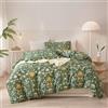Ruccit Set copripiumino per letto matrimoniale, 100% cotone, 3 pezzi, fiori gialli e bianchi, con chiusura a cerniera, lacci agli angoli, morbido, resistente, facile da pulire