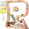 Lakpopya Salvadanaio in Legno per Bambini Salvadanaio Lettre Personalizzato di A-Z Salvadanaio Apribile Trasparente per Decorazione Regalo Battesimo (P)