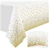 Bakiauli 4 Pezzi Rettangolare Tovaglia Oro Pois Bianco, Impermeabile Tovaglia Compleanno per Matrimoni, Natale, Party, Picnic, Compleanno (137 x 274 cm)