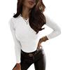 Cicy Bell Maglietta a maniche lunghe da donna, a maglia, a coste, scollo rotondo, basic tee, elegante top da donna, bianco, XXL