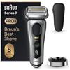 Braun Series 9 PRO +, Rasoio Elettrico Barba, Regolabarba Uomo, Rifinitore di precisione, Custodia da Viaggio in tessuto, Batteria Litio Ion, 100% Impermeabile Idea Regalo, 9517s Argento