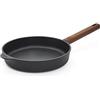 Woll Eco Logic QXR - Padella piatta in ghisa induttiva, diametro 24 cm, altezza 5 cm, con manico in legno solido e sostenibile, adatta per tutti i piani cottura, senza PFAS, rivestimento antiaderente,