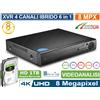 ENVIO XVR DVR 6in1 AHD CVI TVI CVBS XVI IP 4CH CANALI 8 MP P2P VIDEOANALISI + HD 1TB