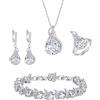 EVER FAITH Bridal Goccia Zirconia cubica Set di Gioielli per la Sposa Damigella d'Onore, Glamour Collana Orecchini Bracciale Tennis Aperto di Anelli per Le Donne Trasparente Argento Fondo