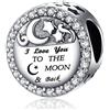 YOUFENG Jewellery Youfeng - Charm in argento Sterling 925 per braccialetti Pandora I Love You to The Moon and Back, idea regalo per donna e Argento, colore: Argento, cod. UPSC137