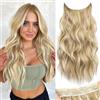 PORSMEER Secrets Extension per capelli ondulati lunghi biondi naturali con estensione per capelli biondo bianco con filo invisibile regolabile e 4 clip, capelli sintetici, 50 cm